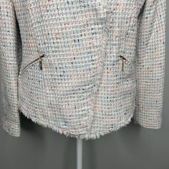MNG by Mango Women's Tweed Speckled Blazer Coat Jacket Size 8 Asymmetrical Zip - Picture 4 of 12